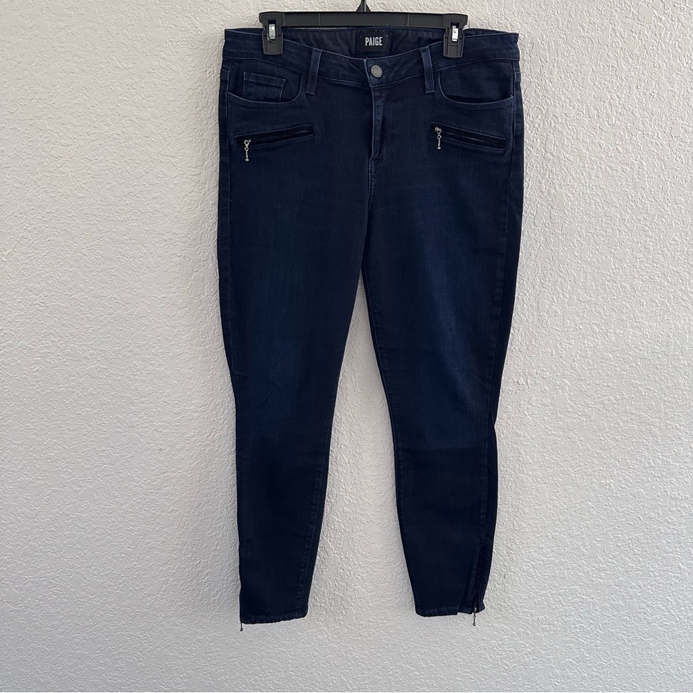 Paige Jane Zip Dark Wash Skinny Jeans Ankle Zip Indigo Denim 31